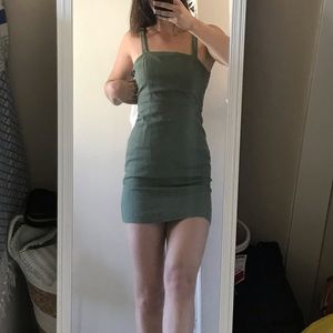 Army green square neck mini dress